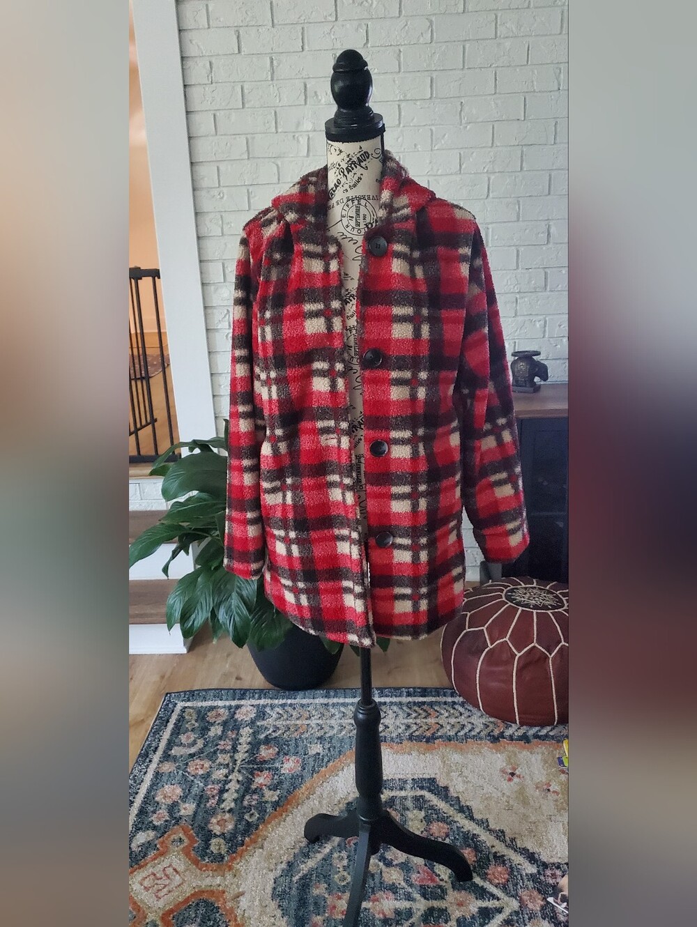 Big Chill Red Black Plaid Pea Coat